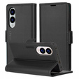 Case for Samsung Galaxy S25 Edge, ERBORD Glossy Litchi, wallet with flap, black