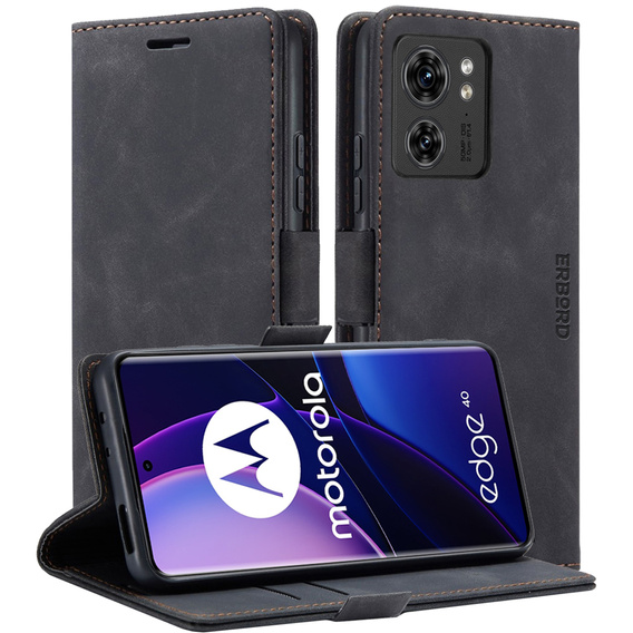 Case for Motorola Edge 40, ERBORD Vintage, wallet with flap, black