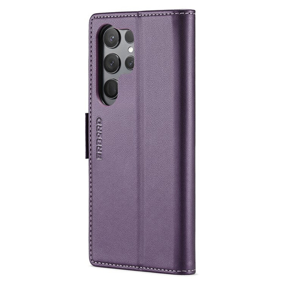 Case for Samsung Galaxy S25 Ultra, ERBORD Glossy Litchi, wallet with flap, purple