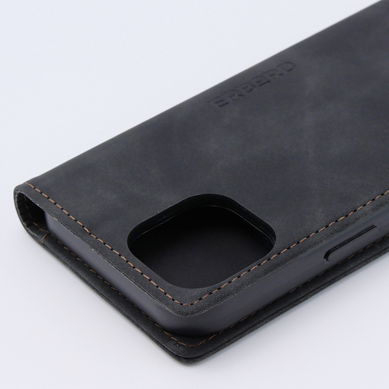 Case for iPhone 15, ERBORD Vintage, wallet with flap, black