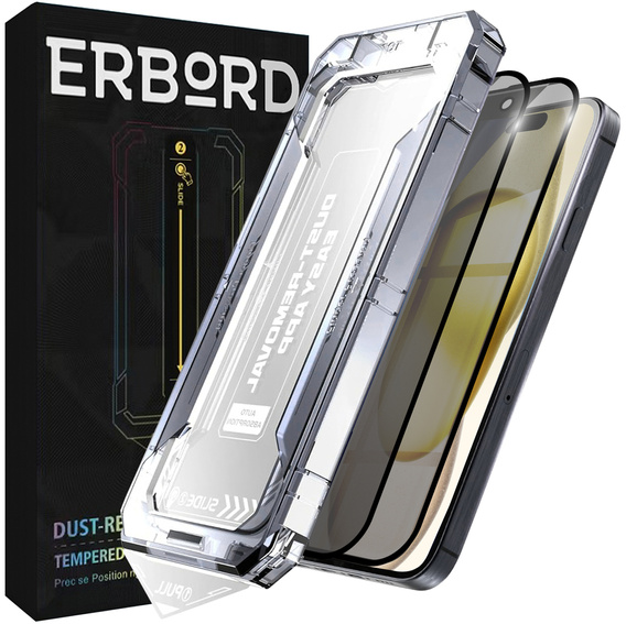 2x Szkło Hartowane prywatyzujące do iPhone 15, ERBORD 9H Easy App Anti-Peep
