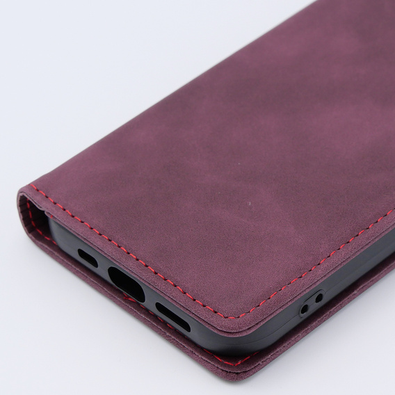 Case for iPhone 15, ERBORD Vintage, wallet with flap, red