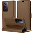 Case for Oppo Reno 12 Pro, ERBORD Glossy Litchi, wallet with flap, brown