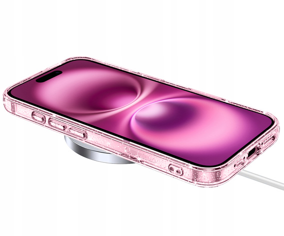 Etui do iPhone 16 Pro, ERBORD Glitter MagSafe, różowe + Szkło na ekran