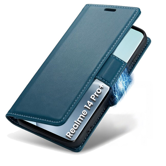 Etui do Realme 14 Pro+ 5G, ERBORD Glossy Litchi, portfel z klapką, niebieskie