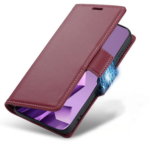 Case for Infinix Note 50 Pro, ERBORD Glossy Litchi, wallet with flap, red