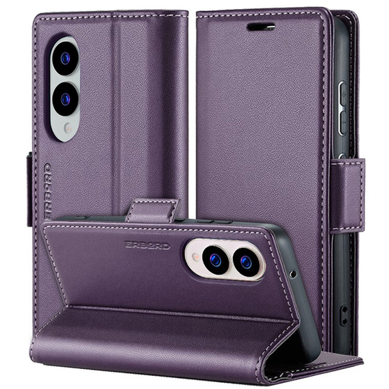 Case for Samsung Galaxy S25 Edge, ERBORD Glossy Litchi, wallet with flap, purple