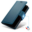Case for Iphone 16E, ERBORD Glossy Litchi, wallet with flap, blue