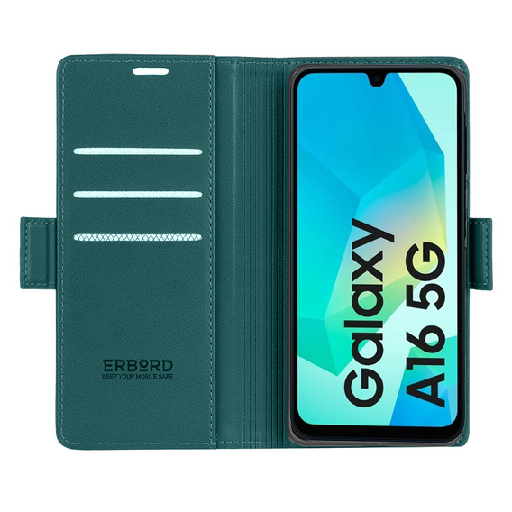 Etui do Samsung Galaxy A16 / A16 5G, ERBORD Glossy Litchi, portfel z klapką, zielone
