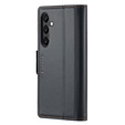 Case for Samsung Galaxy A55, ERBORD Glossy Litchi, wallet with flap, black