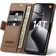 Case for Xiaomi 14T, ERBORD Glossy Litchi, wallet with flap, brown