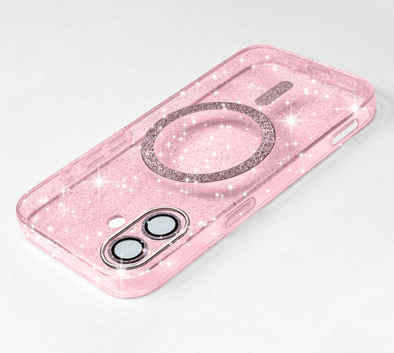 Case for iPhone 16, ERBORD Glitter MagSafe, pink + Screen Glass