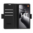 Case for Xiaomi 14T Pro, ERBORD Glossy Litchi, wallet with flap, black
