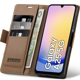 Etui do Samsung Galaxy A25 5G, ERBORD Glossy Litchi, portfel z klapką, brązowe