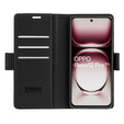 Case for Oppo Reno 12 Pro, ERBORD Glossy Litchi, wallet with flap, black