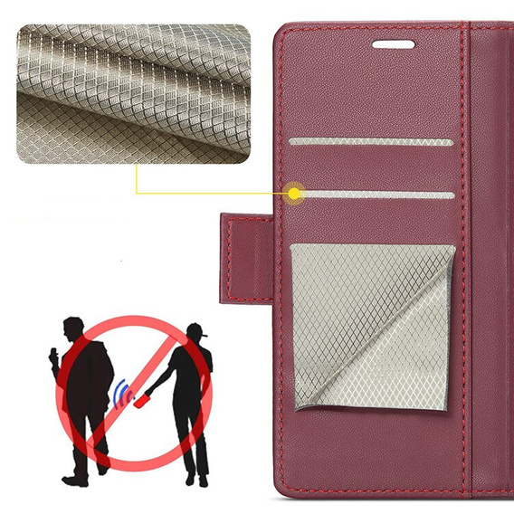 Case for Samsung Galaxy A26, ERBORD Glossy Litchi, wallet with flap, red