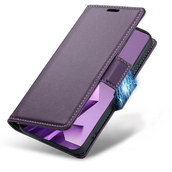 Etui do Infinix Note 50 Pro+, ERBORD Glossy Litchi, portfel z klapką, fioletowe