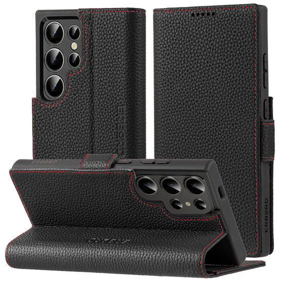 Leather case for Samsung Galaxy S25 Ultra, ERBORD LeatherWallet, black