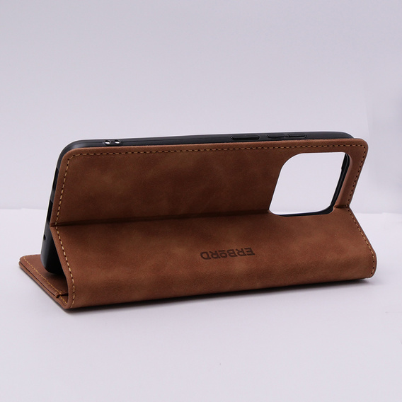 Etui do Xiaomi Redmi 12C, ERBORD Vintage portfel z klapką, brązowe