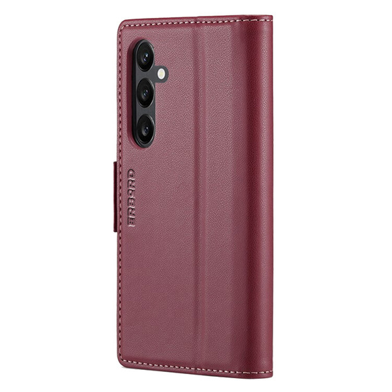 Case for Samsung Galaxy S24, ERBORD Glossy Litchi, wallet with flap, red