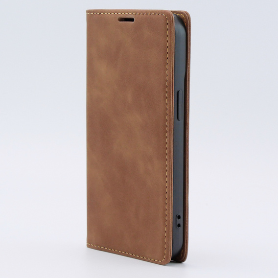 Etui do iPhone 15, ERBORD Vintage portfel z klapką, brązowe