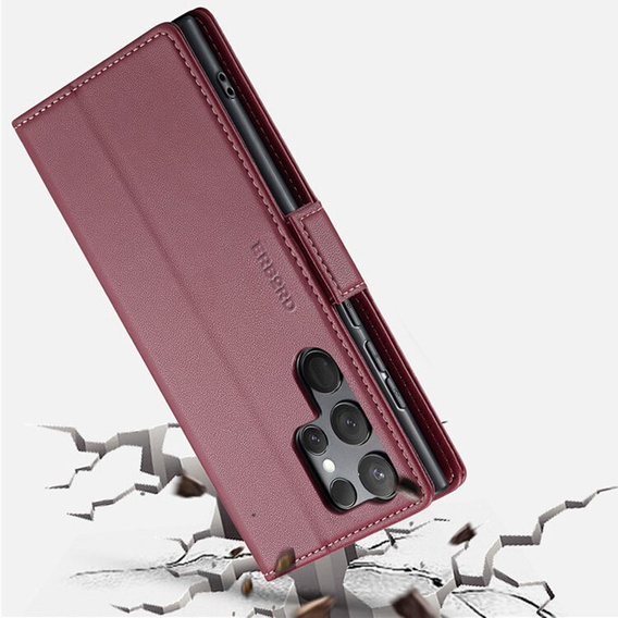 Etui do Samsung Galaxy S24 Ultra, ERBORD Glossy Litchi, portfel z klapką, czerwone