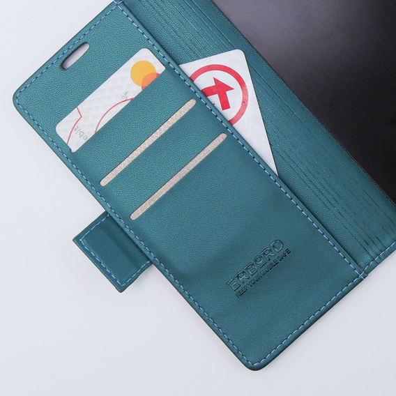 Case for Samsung Galaxy Z Fold 5 5G, ERBORD Glossy Litchi, wallet with flap, green