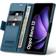 Case for Oppo Reno 13, ERBORD Glossy Litchi, wallet with flap, blue