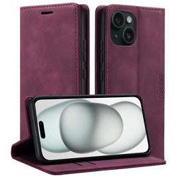 Case for iPhone 15, ERBORD Vintage, wallet with flap, red