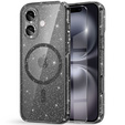Case for iPhone 16, ERBORD Glitter MagSafe, black + Screen Glass