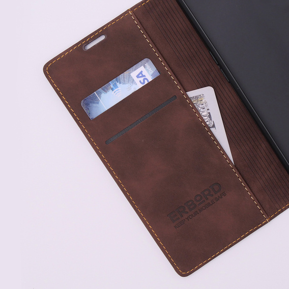 Etui do Xiaomi Redmi 12C, ERBORD Vintage portfel z klapką, kawowe