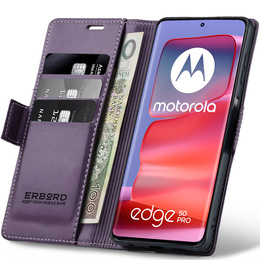 Case for Motorola Edge 50 Pro, ERBORD Glossy Litchi, wallet with flap, purple