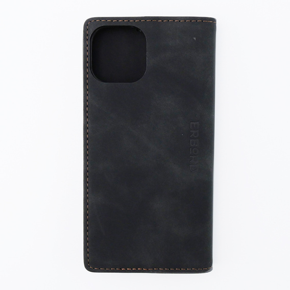 Case for iPhone 15, ERBORD Vintage, wallet with flap, black