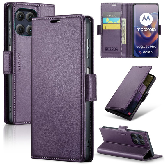 ERBORD Glossy Litchi wallet with flap for Motorola Edge 60 Pro