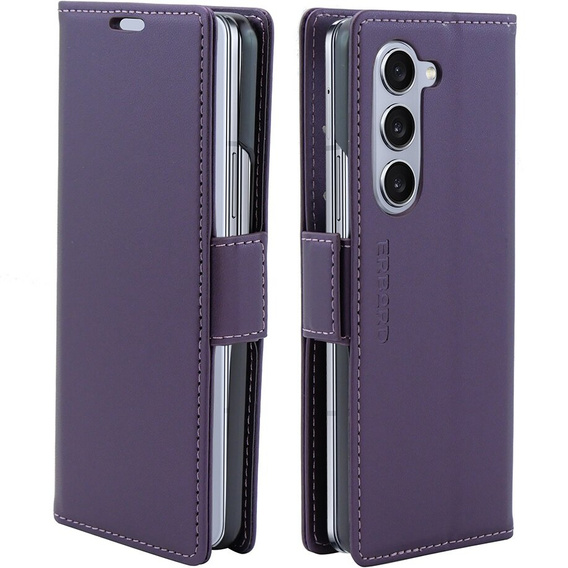 Case for Samsung Galaxy Z Fold 5 5G, ERBORD Glossy Litchi, wallet with flap, purple