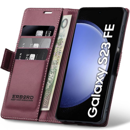 Case for Samsung Galaxy S23 FE, ERBORD Glossy Litchi, wallet with flap, red