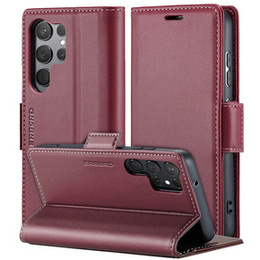 Case for Samsung Galaxy S24 Ultra, ERBORD Glossy Litchi, wallet with flap, red
