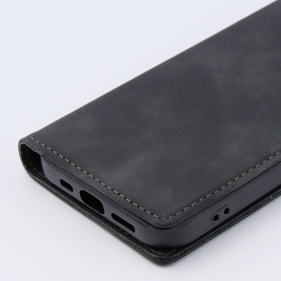 Etui do iPhone 15, ERBORD Vintage portfel z klapką, czarne