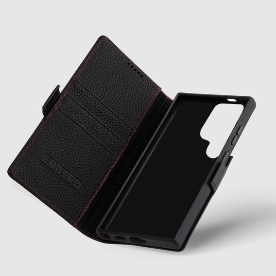 Leather case for Samsung Galaxy S25 Ultra, ERBORD LeatherWallet, black