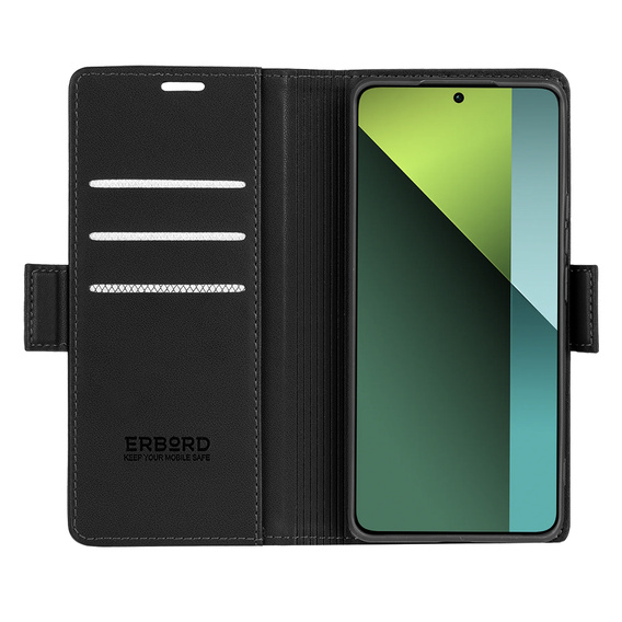 Etui do Xiaomi Redmi Note 13 Pro 5G, ERBORD Glossy Litchi, portfel z klapką, czarne