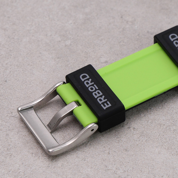 Pasek Silikonowy ERBORD Uniwersalny 22mm, Dual Color, czarny / limonkowy / srebrna klamra