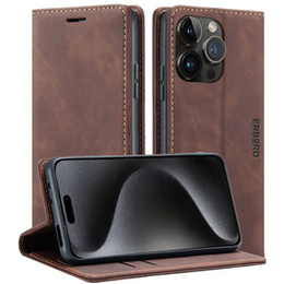 Case for iPhone 15 Pro, ERBORD Vintage, wallet with flap, coffee