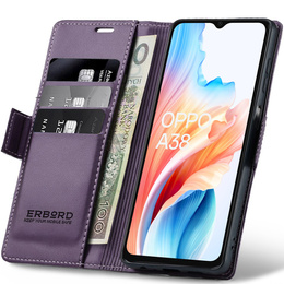 Case for Oppo A18 4G / A38 4G, ERBORD Glossy Litchi, wallet with flap, purple