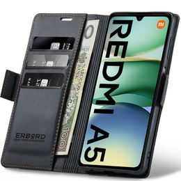 Etui do Xiaomi Redmi A5, ERBORD Glossy Litchi, portfel z klapką, czarne