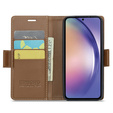 Case for Samsung Galaxy A55, ERBORD Glossy Litchi, wallet with flap, brown