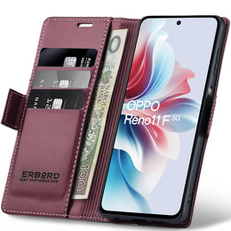 Case for Oppo Reno 11F, ERBORD Glossy Litchi, wallet with flap, red