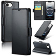Case for Iphone 16E, ERBORD Glossy Litchi, wallet with flap, black