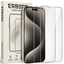 2x Tempered Glass for iPhone 15 Pro Max, ERBORD 9H Hard Glass for phone screen