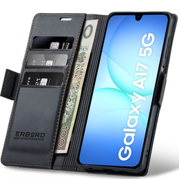 Case for Samsung Galaxy A17 5G, ERBORD Glossy Litchi, wallet with flap, black