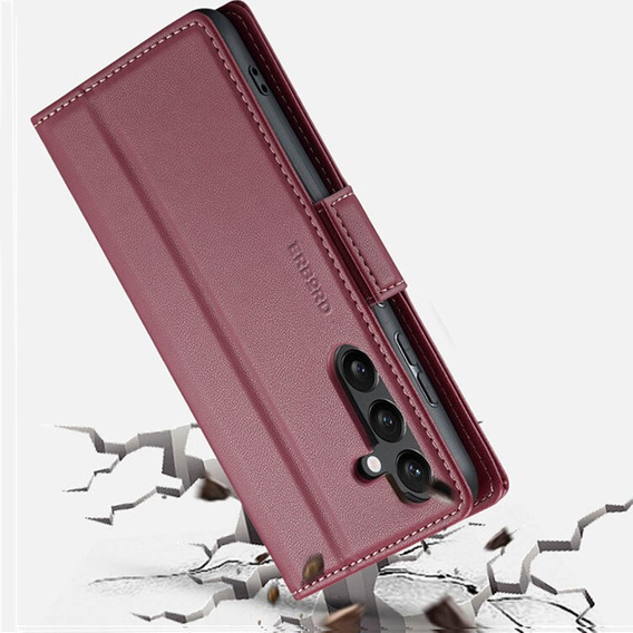 Case for Samsung Galaxy S24, ERBORD Glossy Litchi, wallet with flap, red